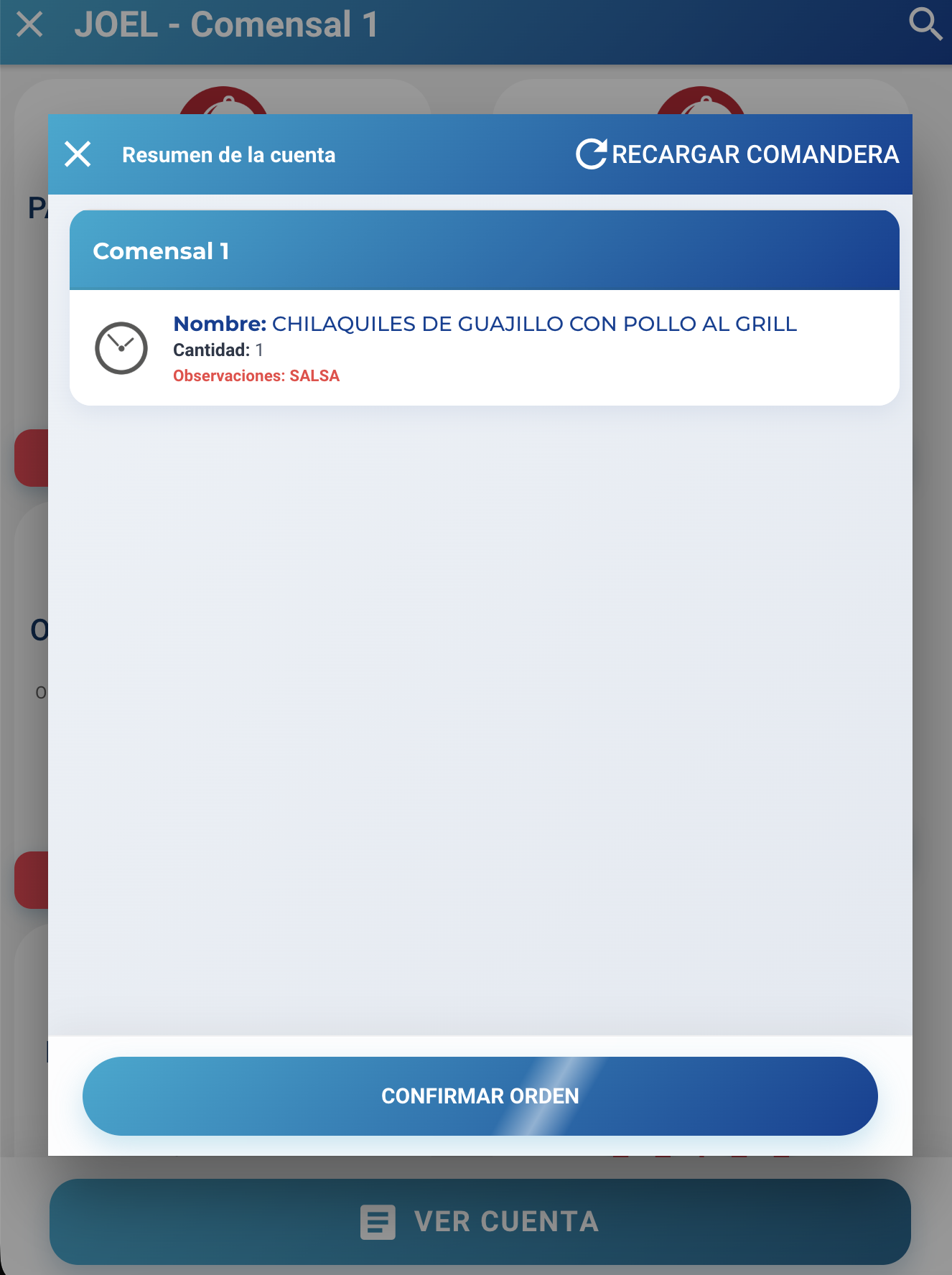 Revisar la comanda antes de enviarla