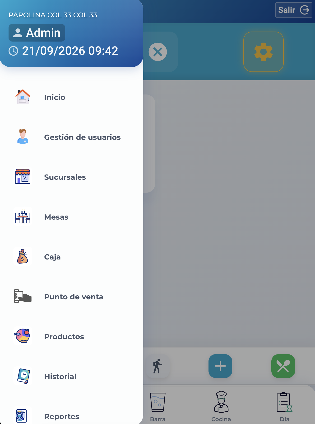 Menús disponibles