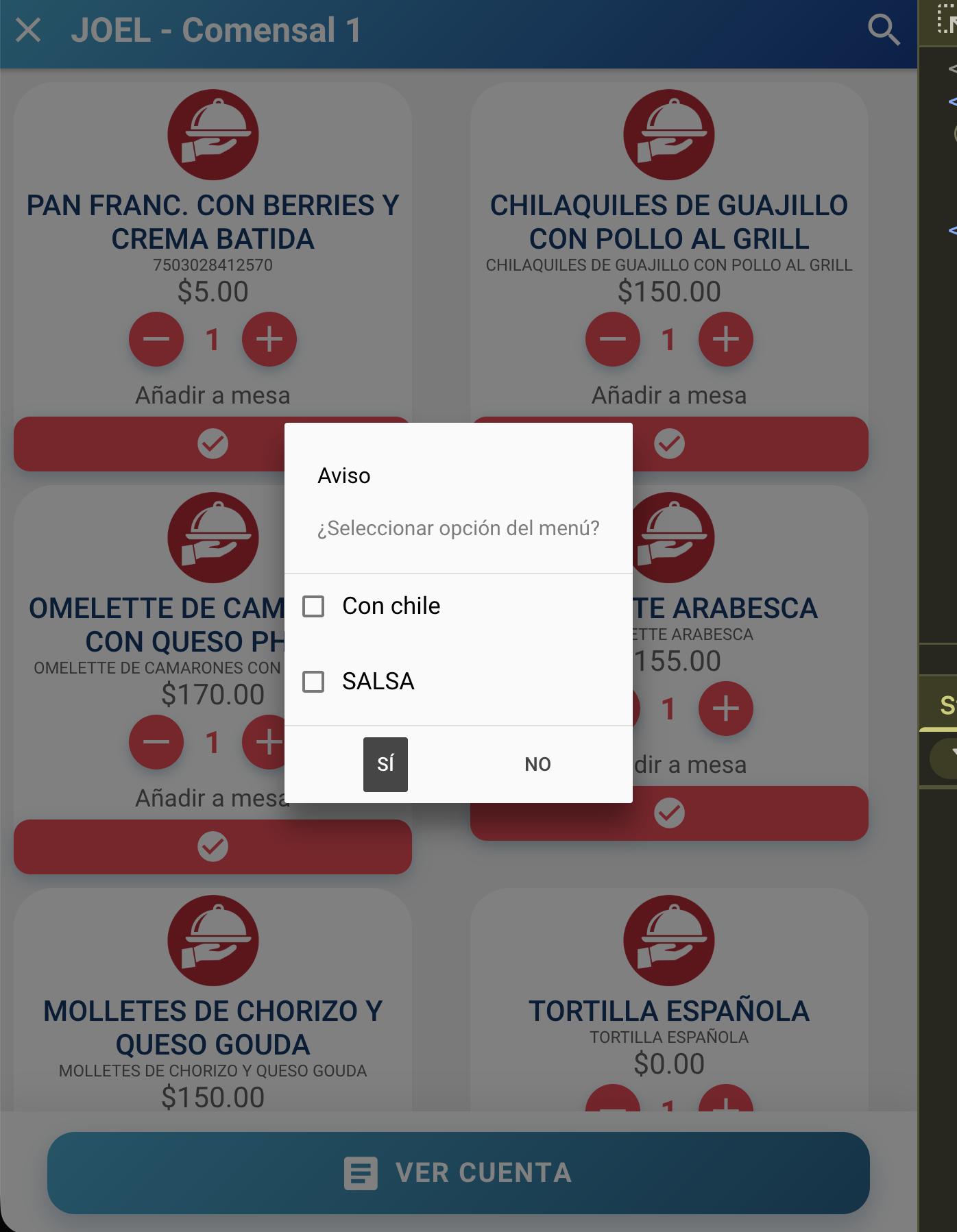 Opciones de un producto