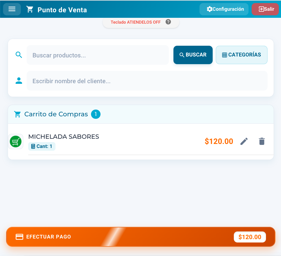 Pantalla de venta Express para buscar productos y cobrar en mostrador